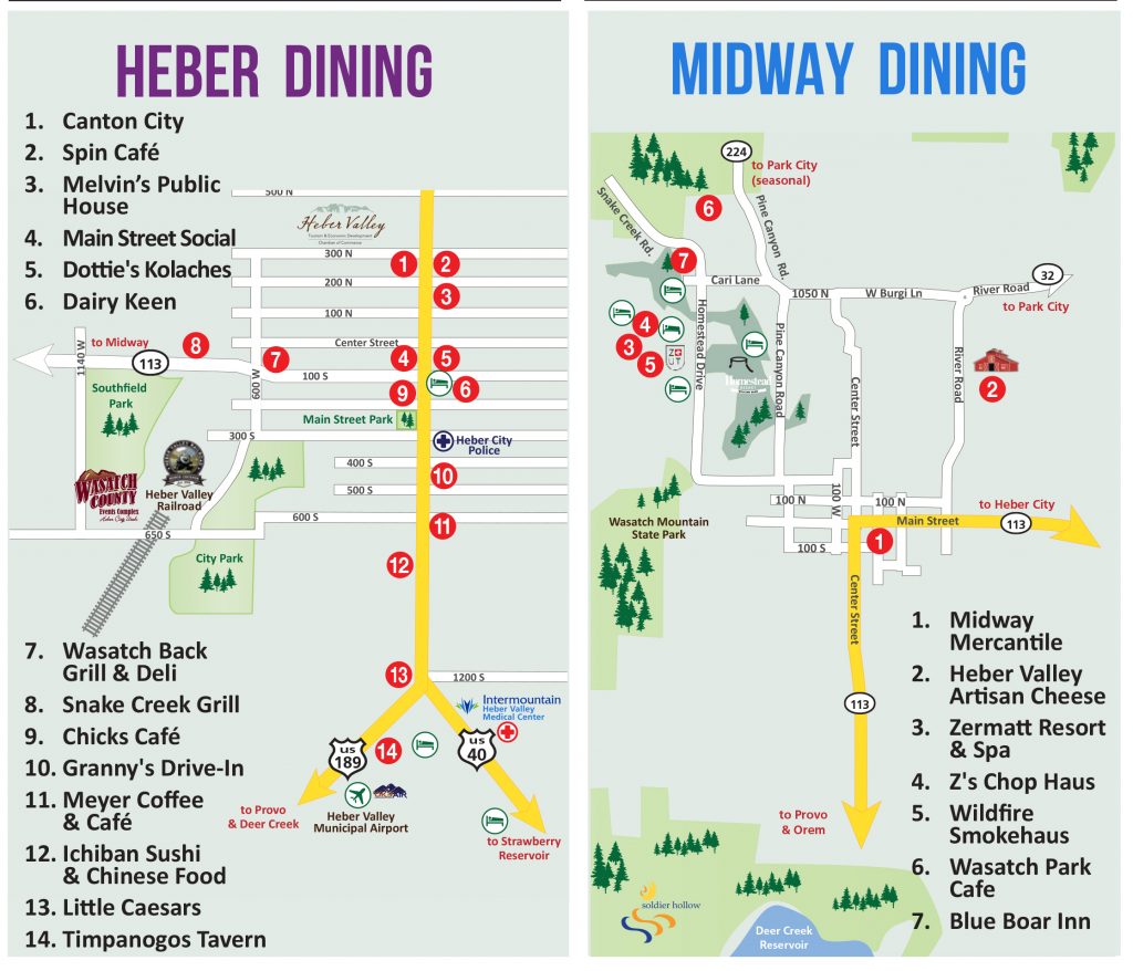 Heber Valley and Midway Dining Map Heber Valley Guide